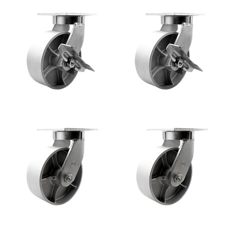 Service Caster 8'' Extra Heavy Duty Semi Steel Cast Iron Caster Set 4 Swivel Locks 2 Brakes, 4PK CRAN-SCC-KP92S830-SSR-SLB-BSL-2-BSL2